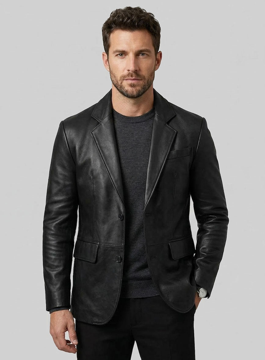 Black Stretch Leather Blazer - StudioSuits
