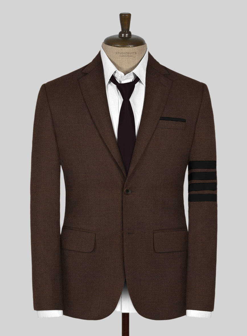 Worsted Brown Wool Black Bar Jacket - StudioSuits
