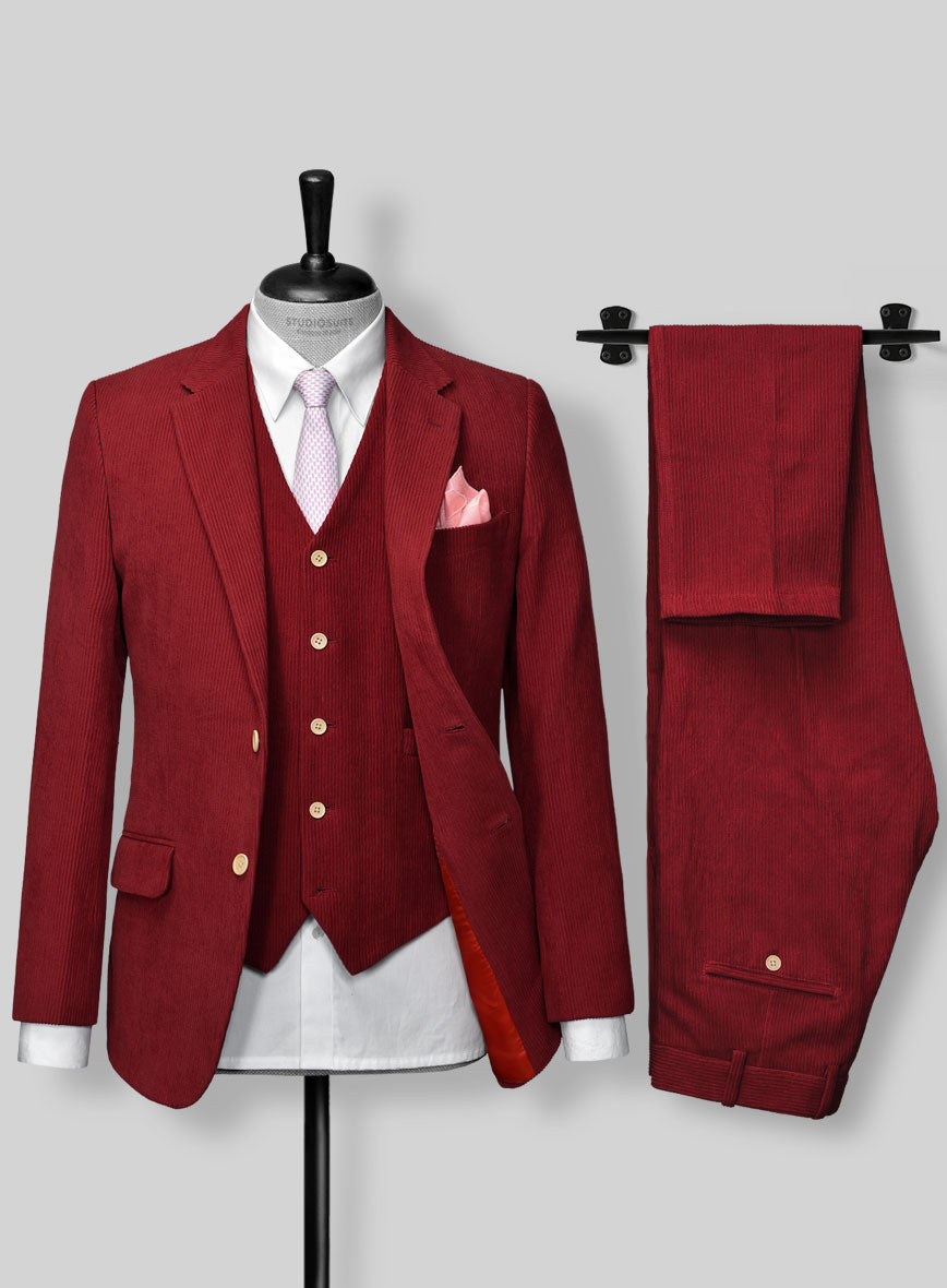 Red Corduroy 3 Piece Suit - StudioSuits