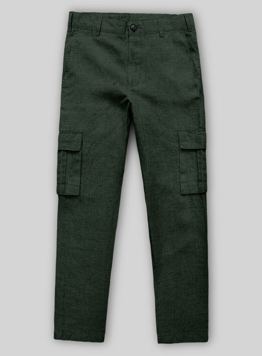 Martini Green Linen Cargo Pants - StudioSuits