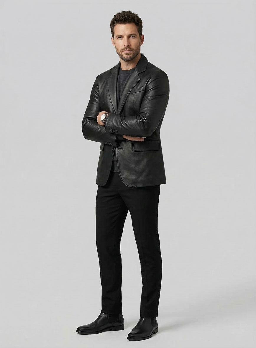 Black Stretch Leather Blazer - StudioSuits