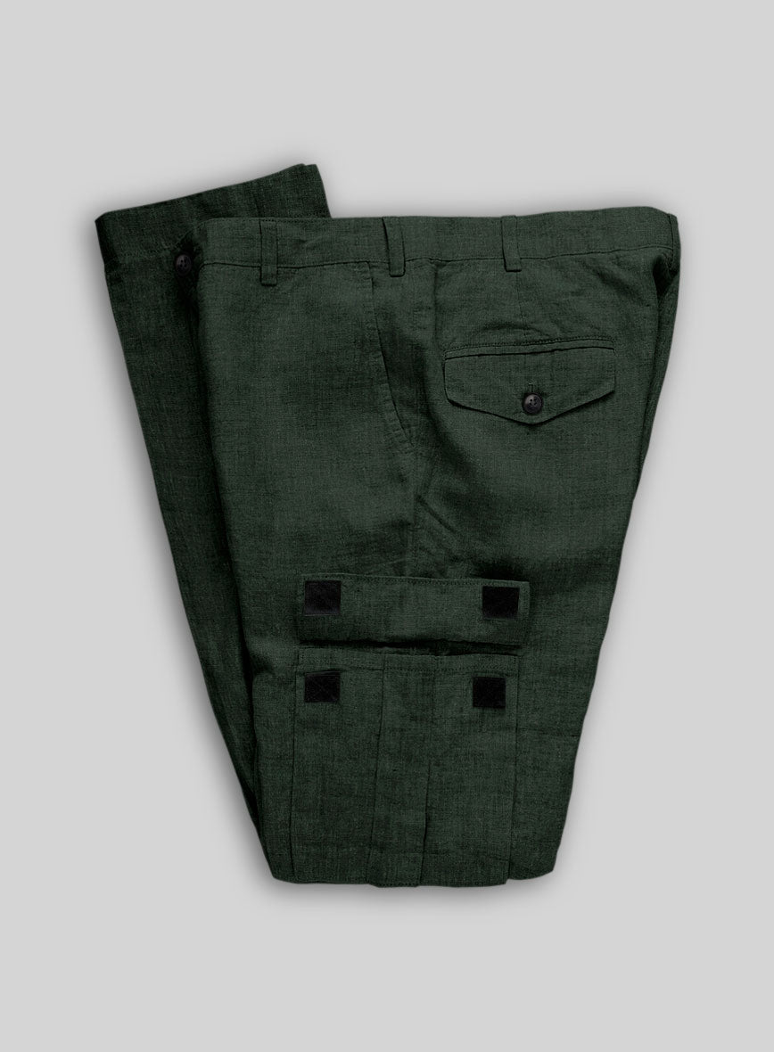 Martini Green Linen Cargo Pants - StudioSuits