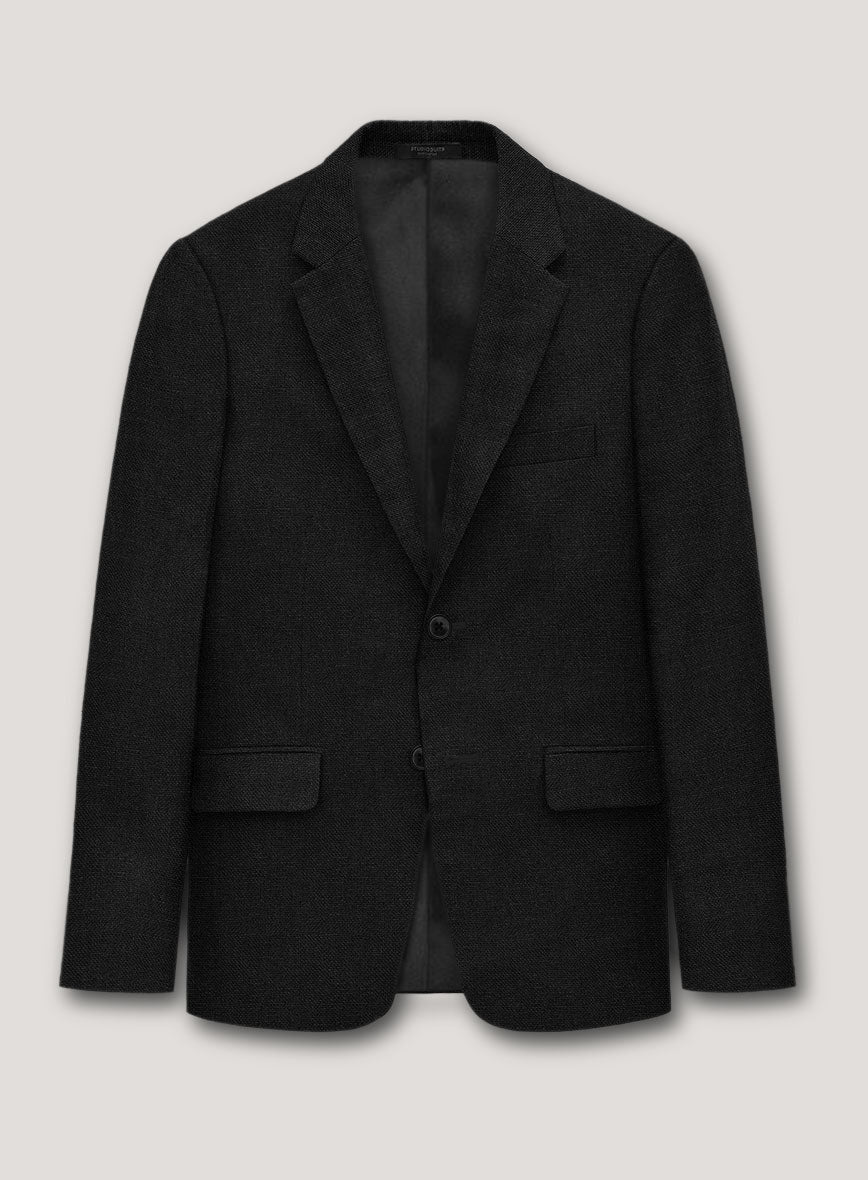 Italian Prato Black Dobby Linen Jacket - StudioSuits