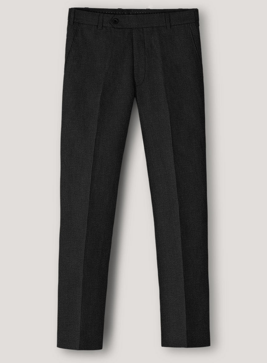 Italian Prato Black Dobby Linen Pants - StudioSuits