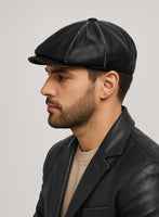 Newsboy Rubbed Black Leather Cap - StudioSuits