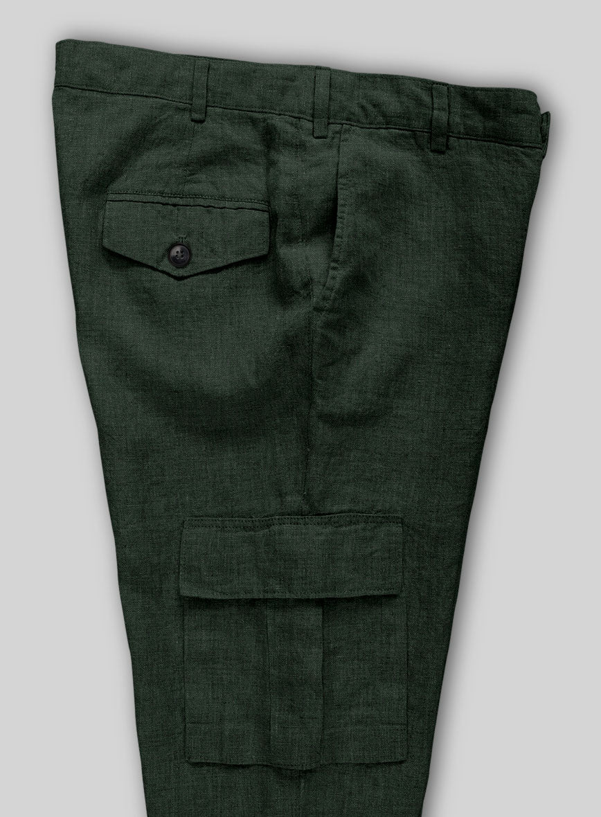 Martini Green Linen Cargo Pants - StudioSuits