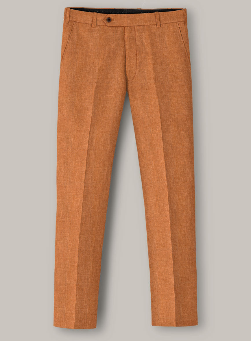 Italian Prato Orange Linen Pants - StudioSuits