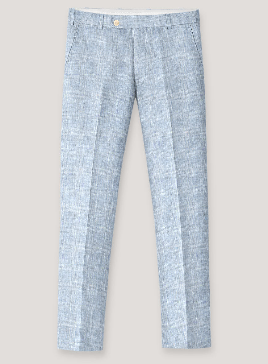 Italian Prato Blue Glen Linen Pants - StudioSuits