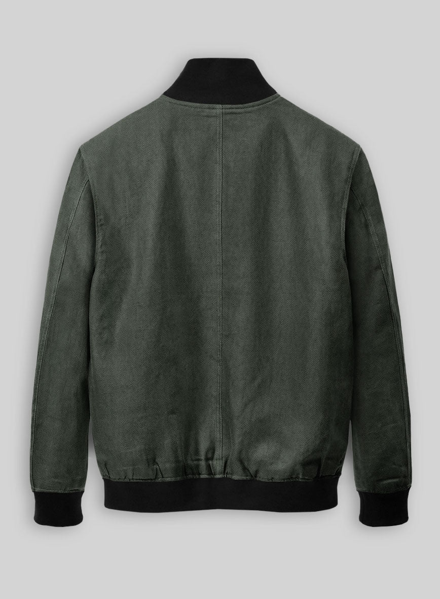 Italian Prato Olive Green Herringbone Linen Bomber Jacket - StudioSuits