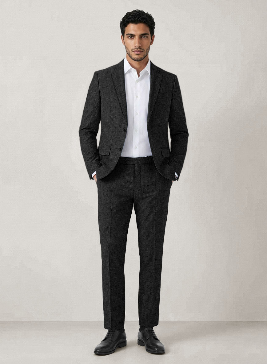 Italian Prato Black Dobby Linen Suit - StudioSuits