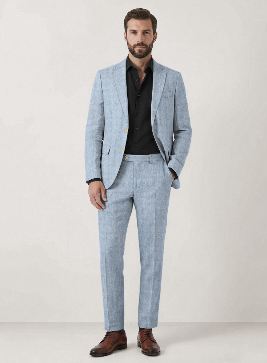 Italian Prato Blue Glen Linen Suit - StudioSuits