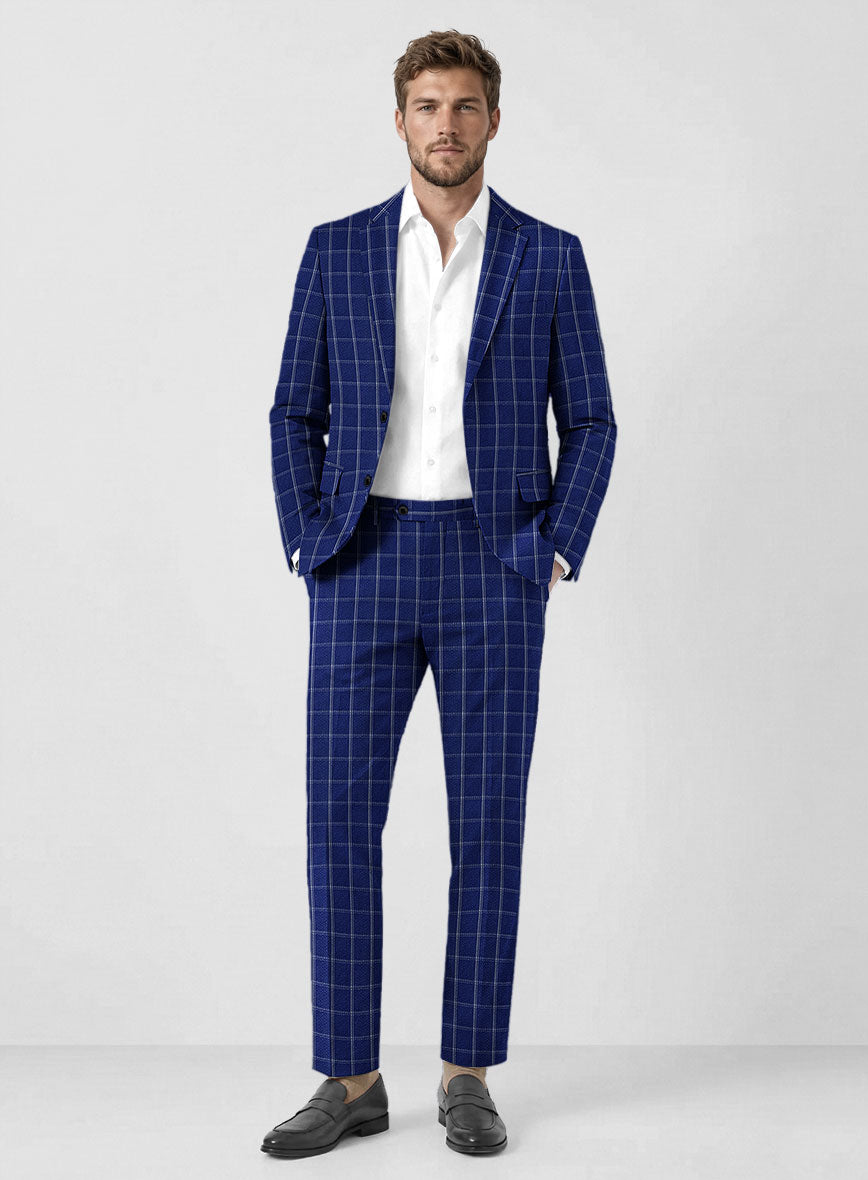 Solbiati Cobalt Blue Checks Seersucker Suit - StudioSuits