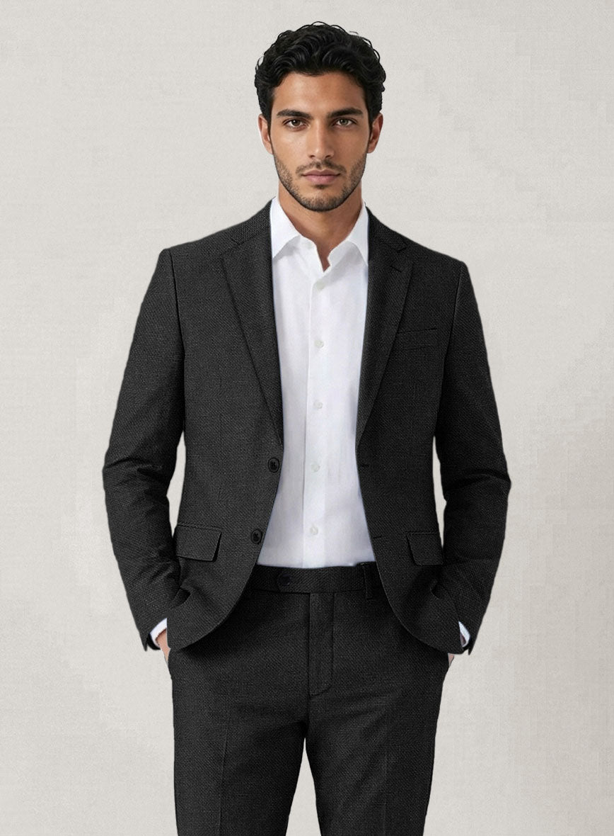 Italian Prato Black Dobby Linen Jacket - StudioSuits