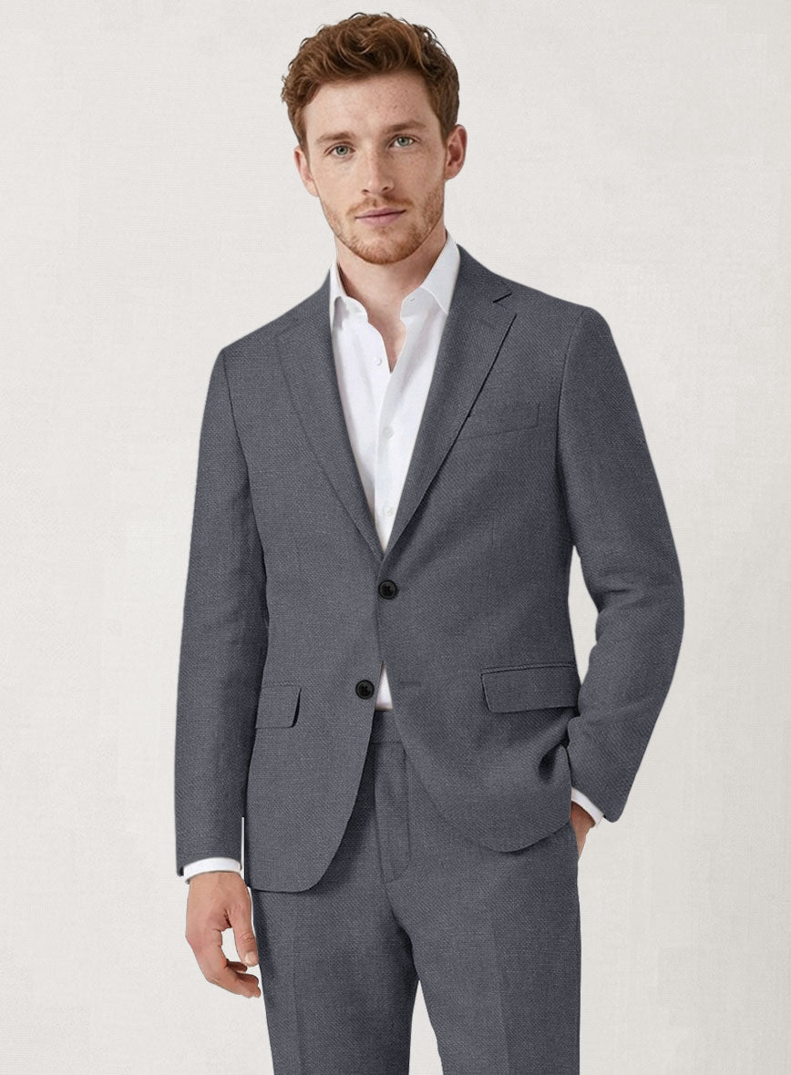 Italian Prato Gray Dobby Linen Jacket - StudioSuits