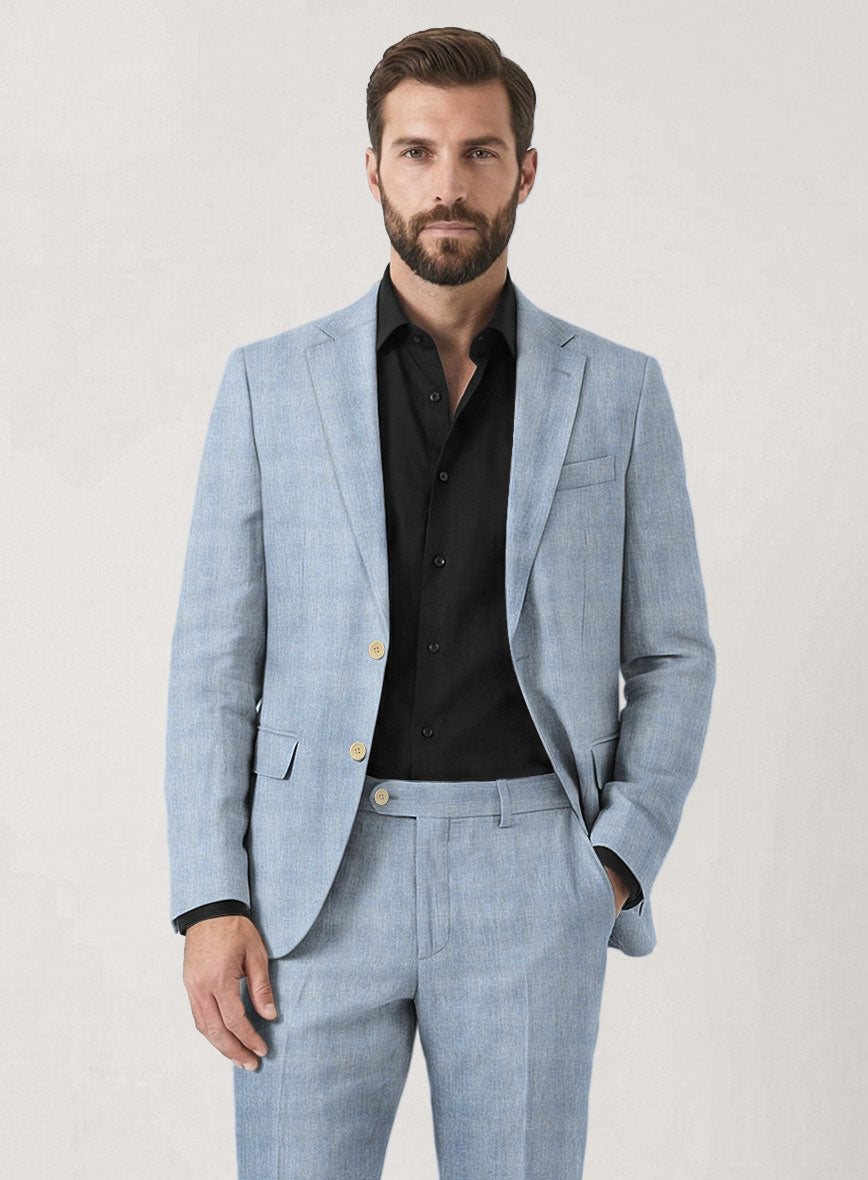 Italian Prato Blue Glen Linen Jacket - StudioSuits