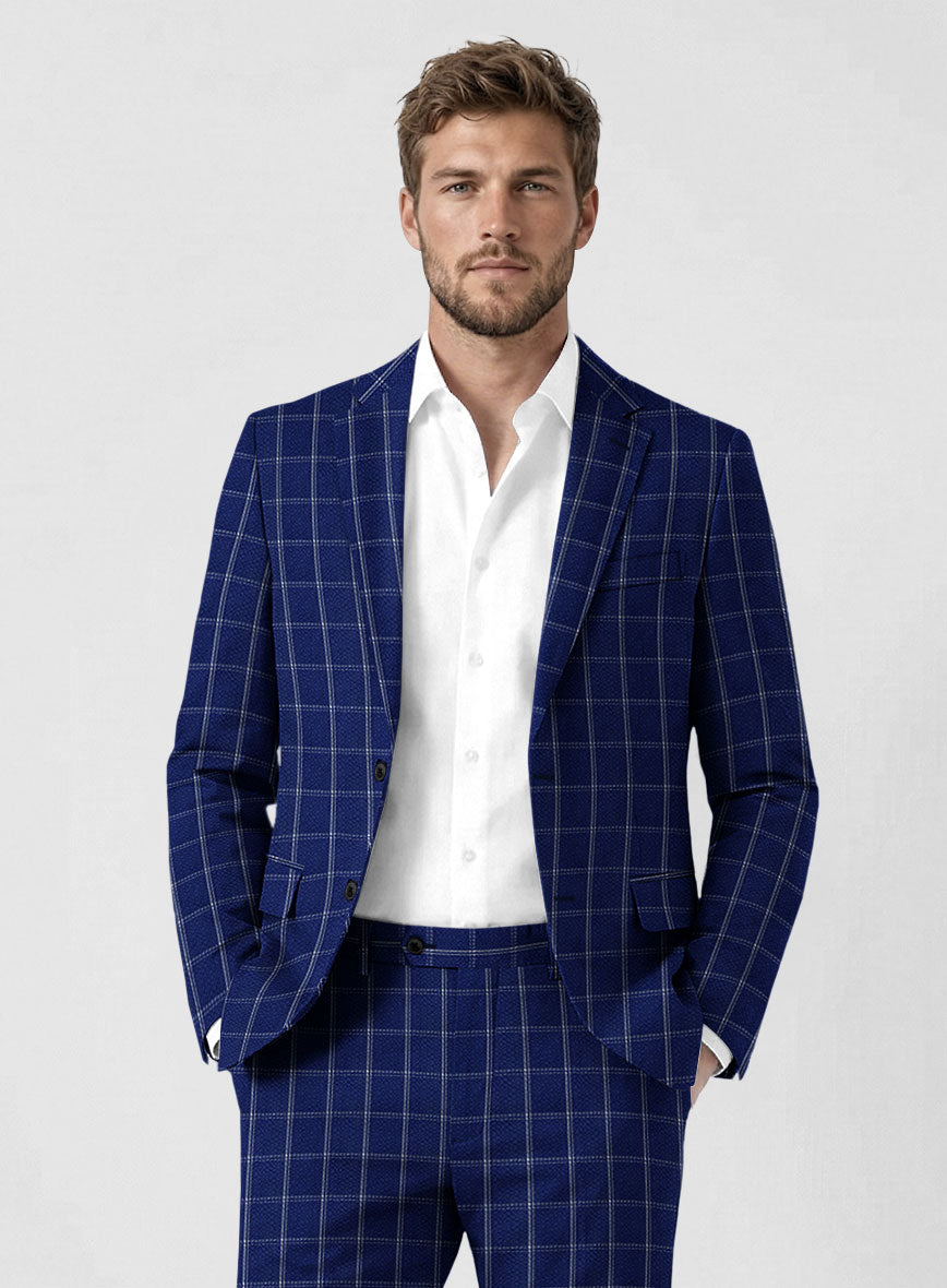 Solbiati Cobalt Blue Checks Seersucker Suit - StudioSuits