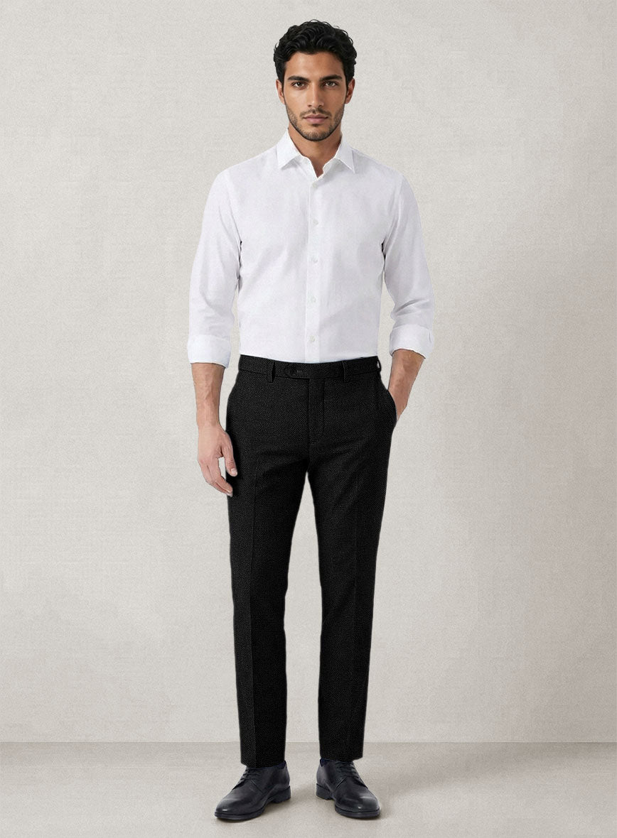 Italian Prato Black Dobby Linen Pants - StudioSuits