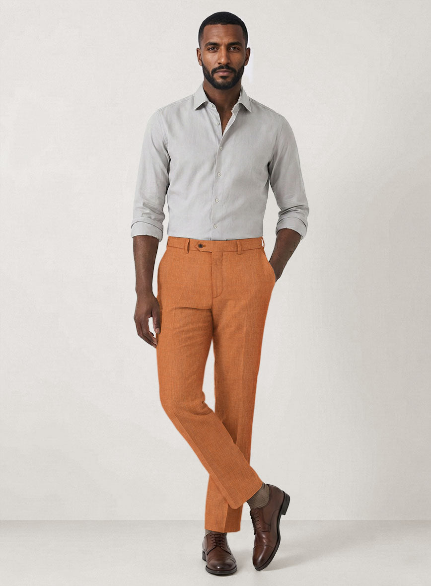 Italian Prato Orange Linen Pants - StudioSuits