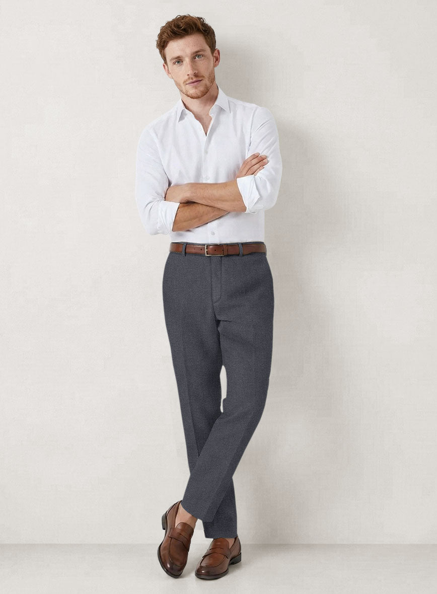 Italian Prato Gray Dobby Linen Pants - StudioSuits