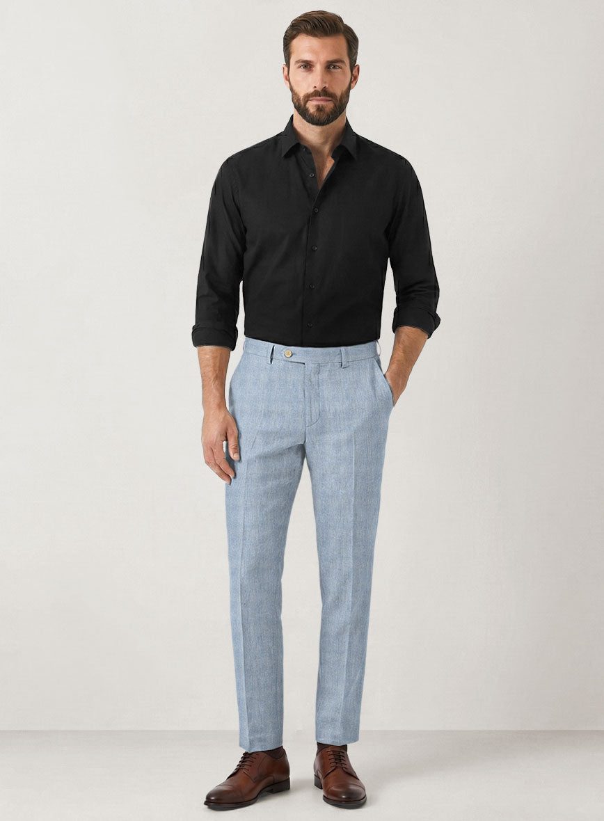 Italian Prato Blue Glen Linen Pants - StudioSuits