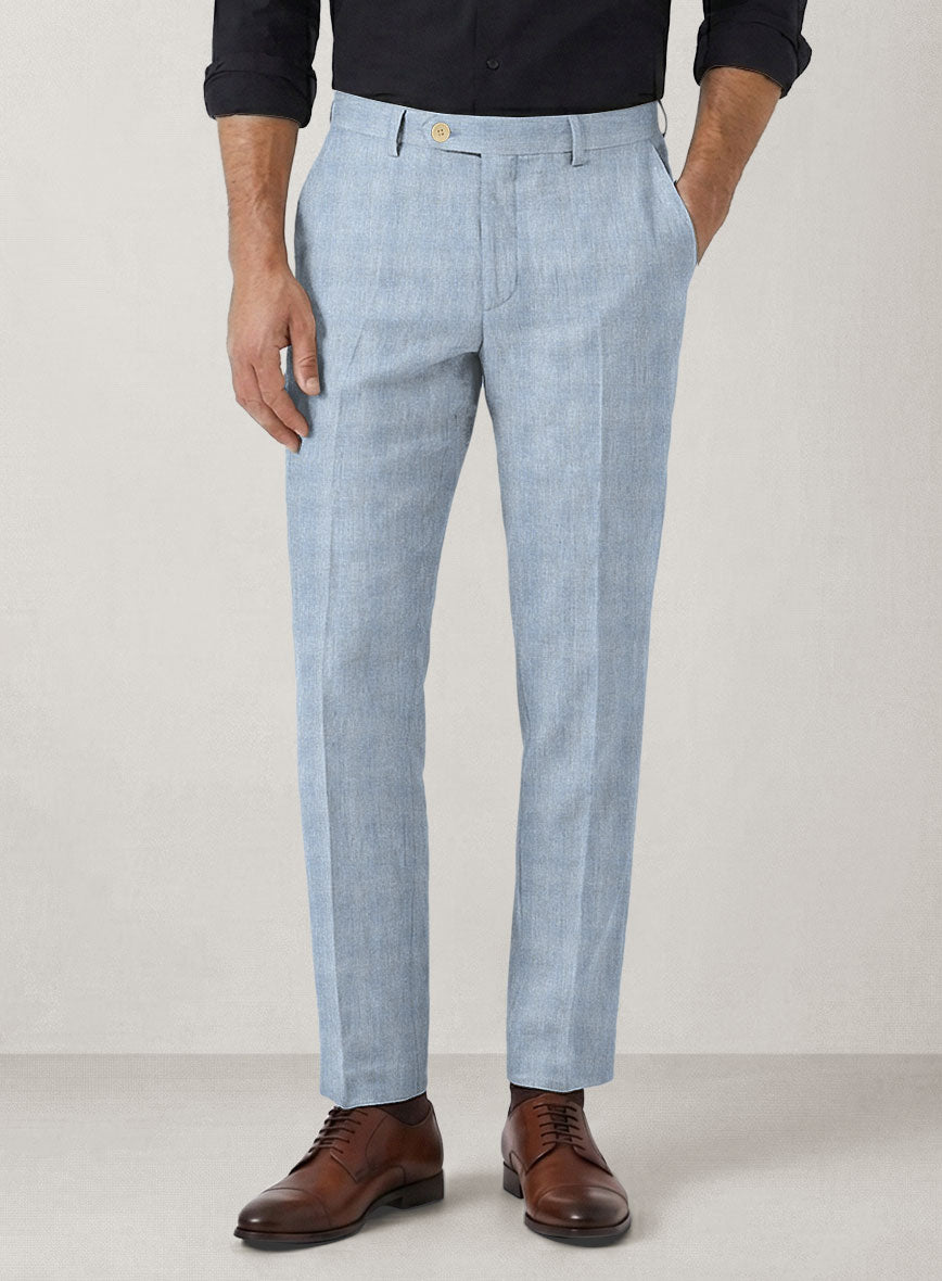 Italian Prato Blue Glen Linen Pants - StudioSuits