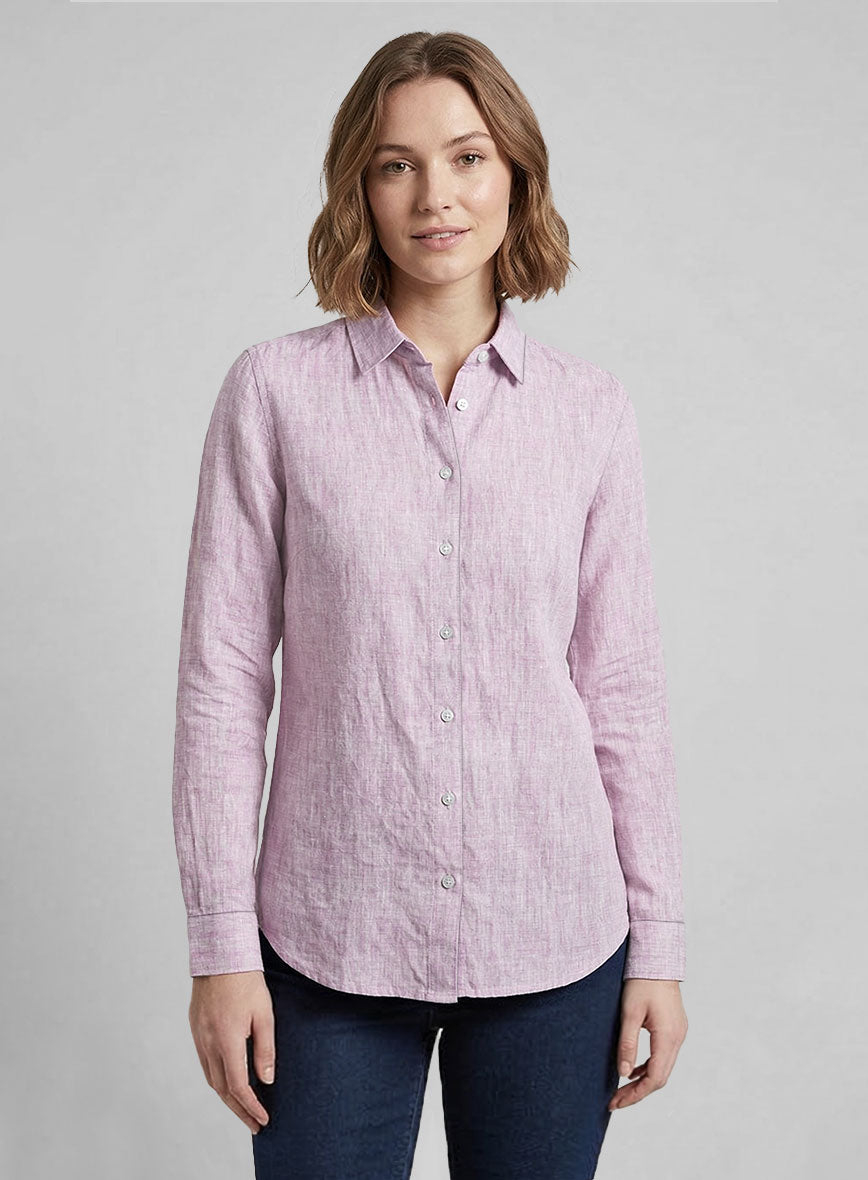 Women's European Light Violet Linen Shirt - StudioSuits
