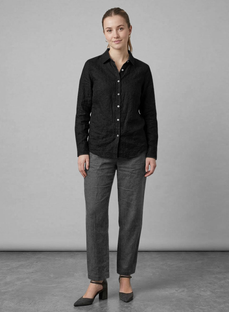 Women's European Black Linen Shirt - StudioSuits