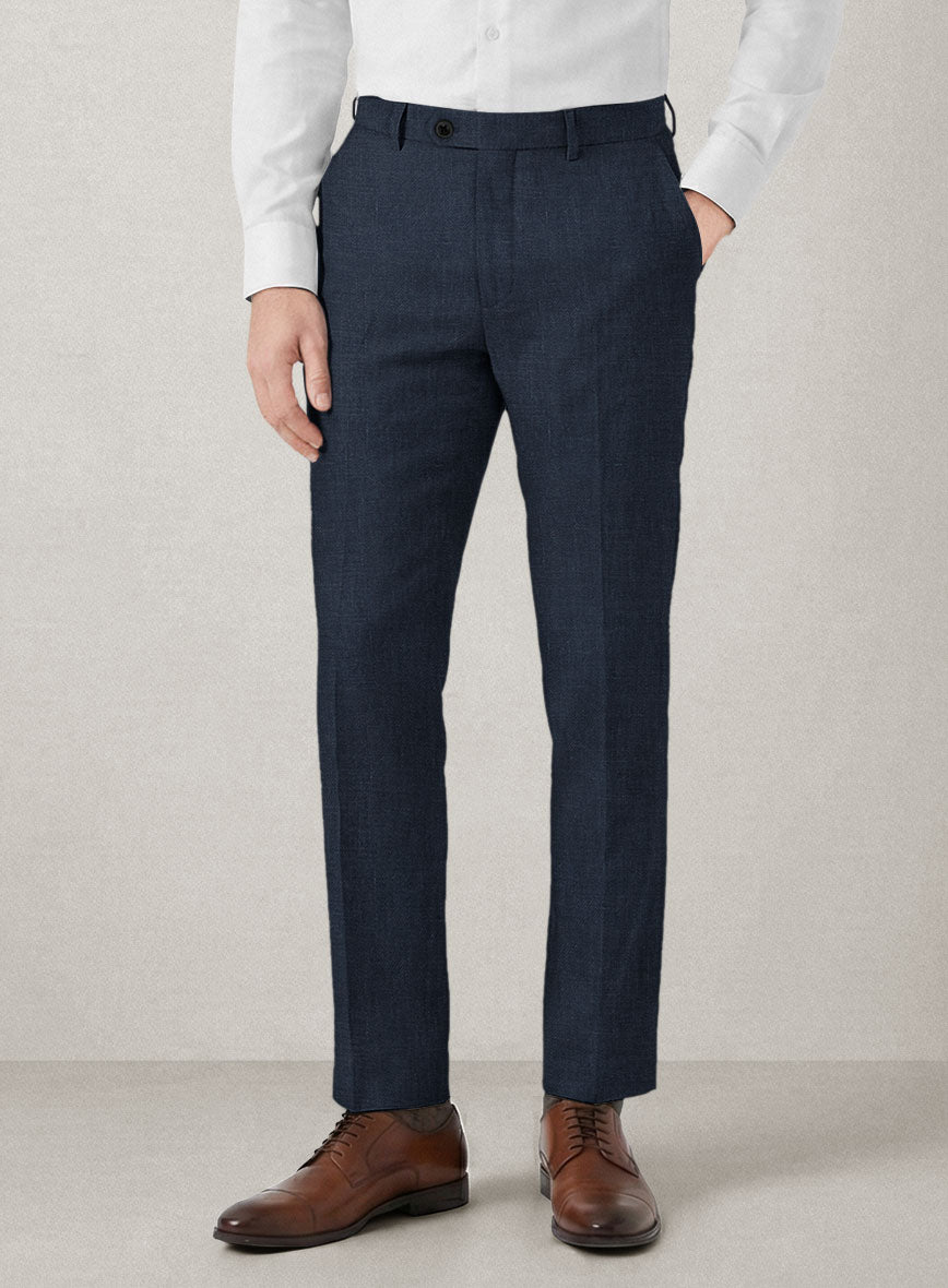 Italian Prato Oxford Blue Linen Pants - StudioSuits