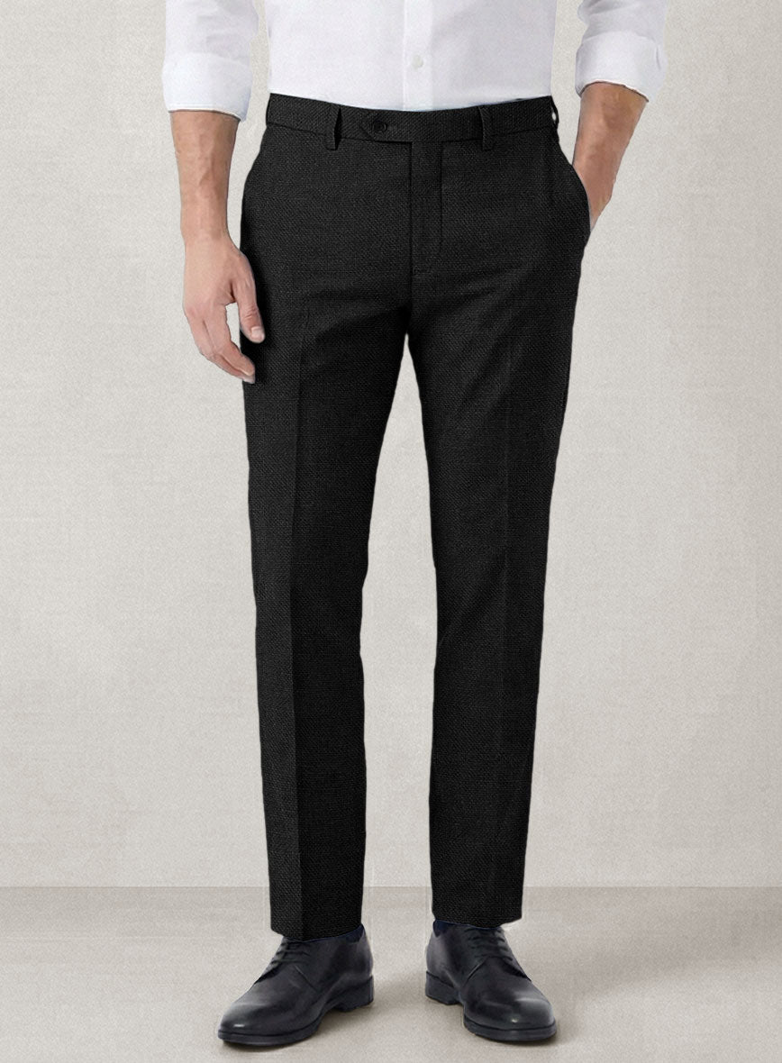 Italian Prato Black Dobby Linen Pants - StudioSuits