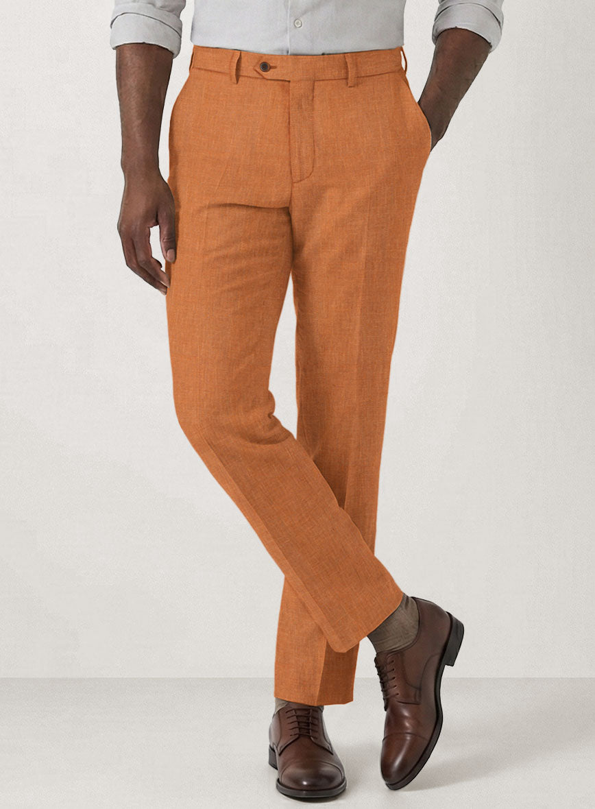 Italian Prato Orange Linen Pants - StudioSuits