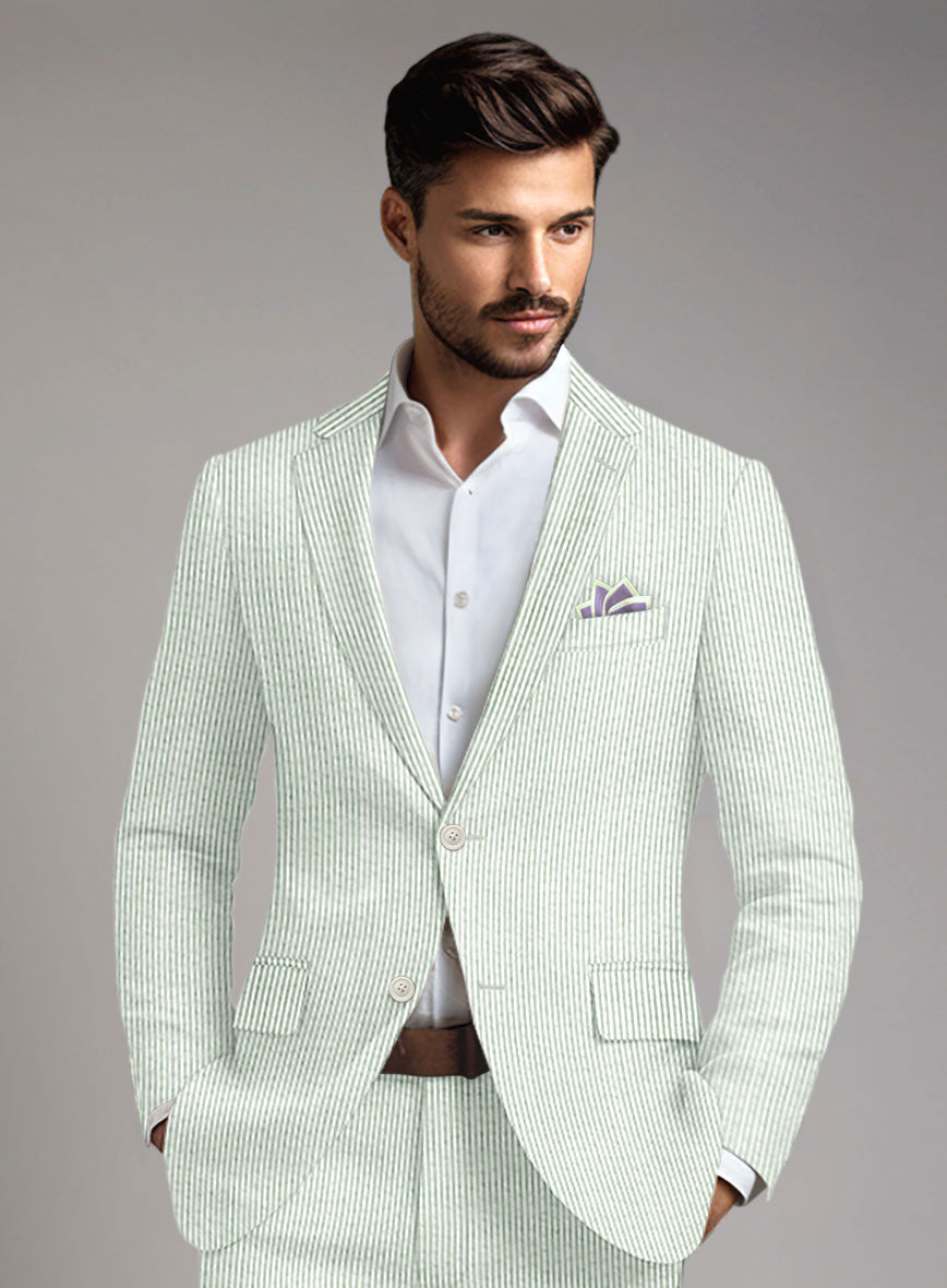 Unstructured Seersucker Light Green Blazer - StudioSuits