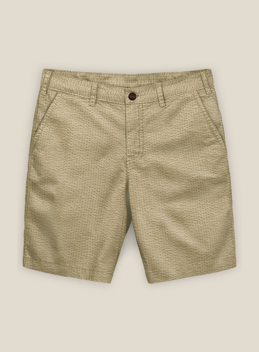 Beige Seersucker Shorts - StudioSuits