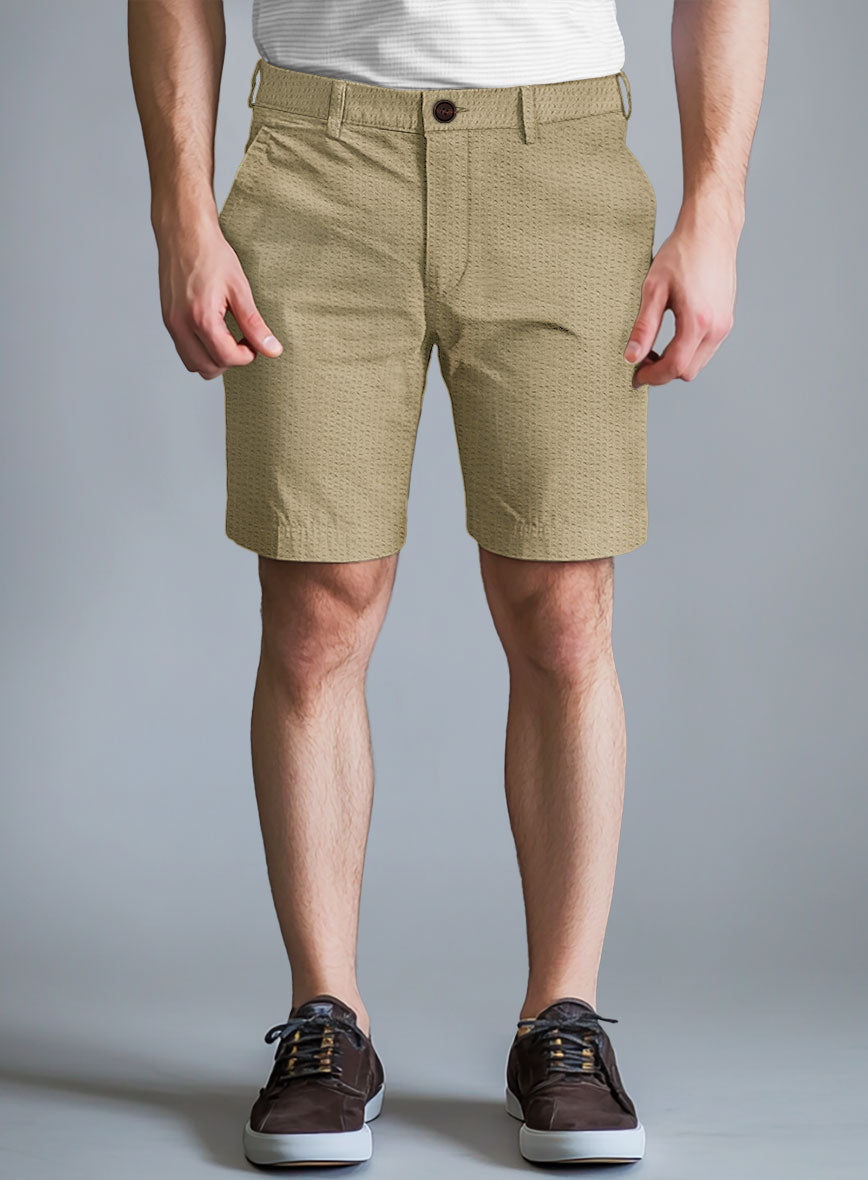 Beige Seersucker Shorts - StudioSuits