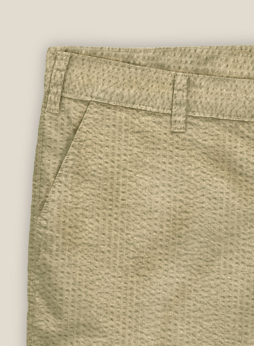 Beige Seersucker Shorts - StudioSuits