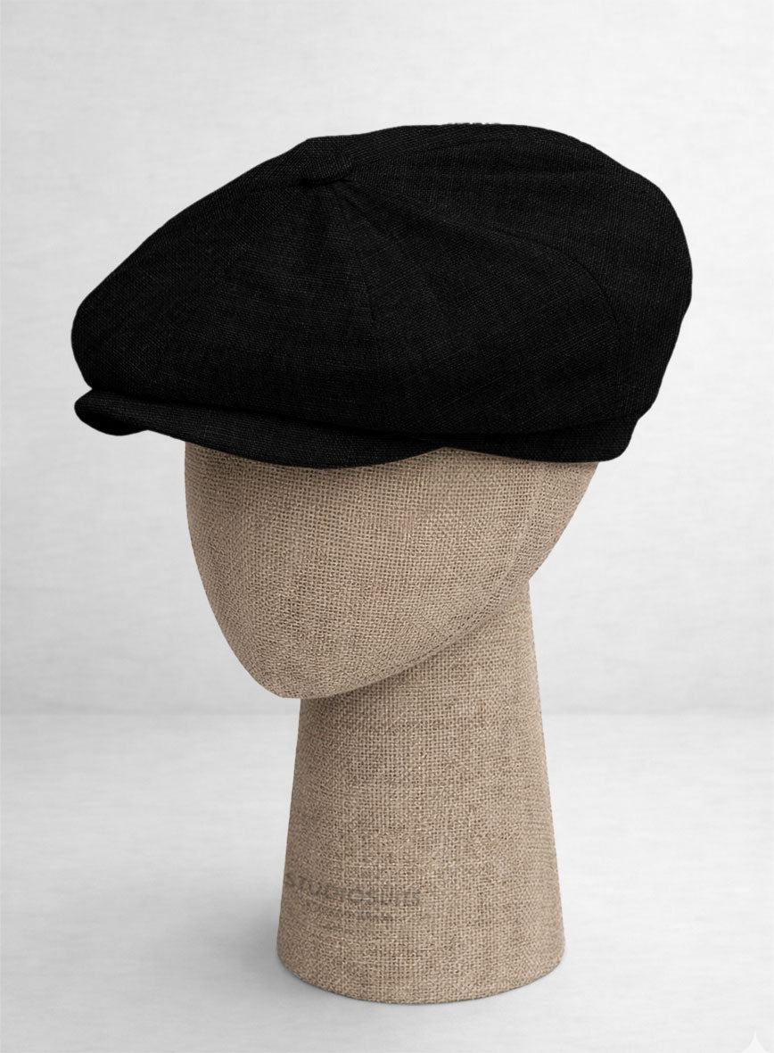 Black Linen Newsboy Cap - StudioSuits