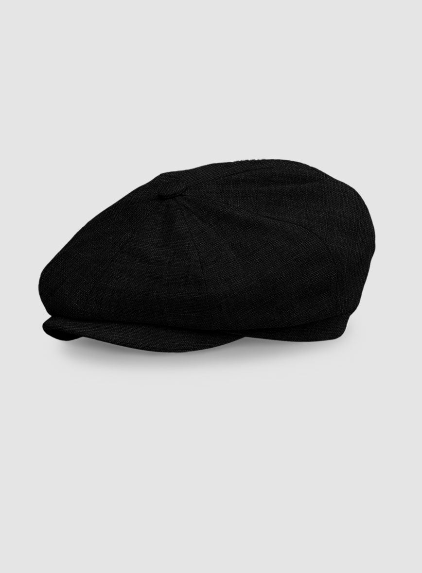 Black Linen Newsboy Cap - StudioSuits
