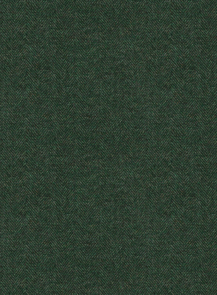 Bottle Green Herringbone Highland Tweed Trousers - StudioSuits