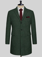 Bottle Green Herringbone Tweed Overcoat - StudioSuits