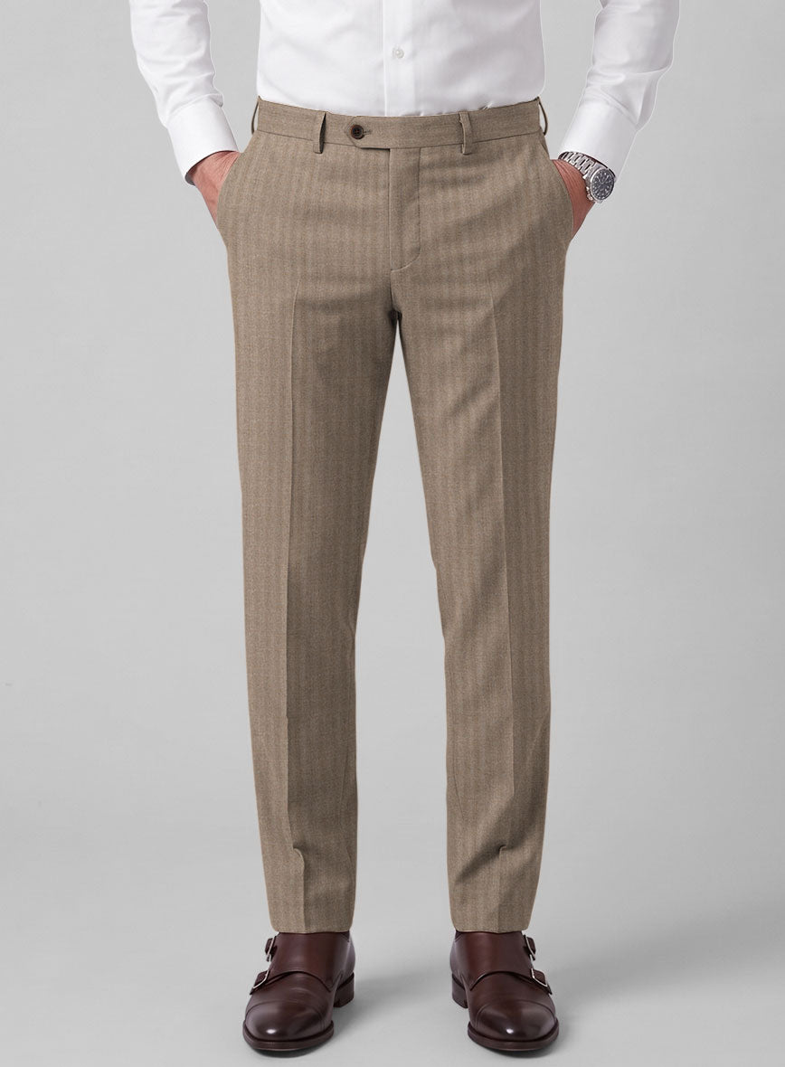 Hardy Minnis Brown Herringbone Wool Pants - StudioSuits