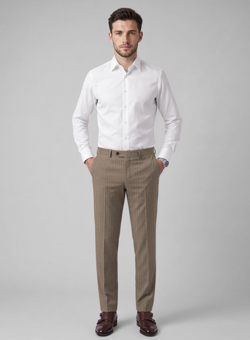 Hardy Minnis Brown Herringbone Wool Pants - StudioSuits