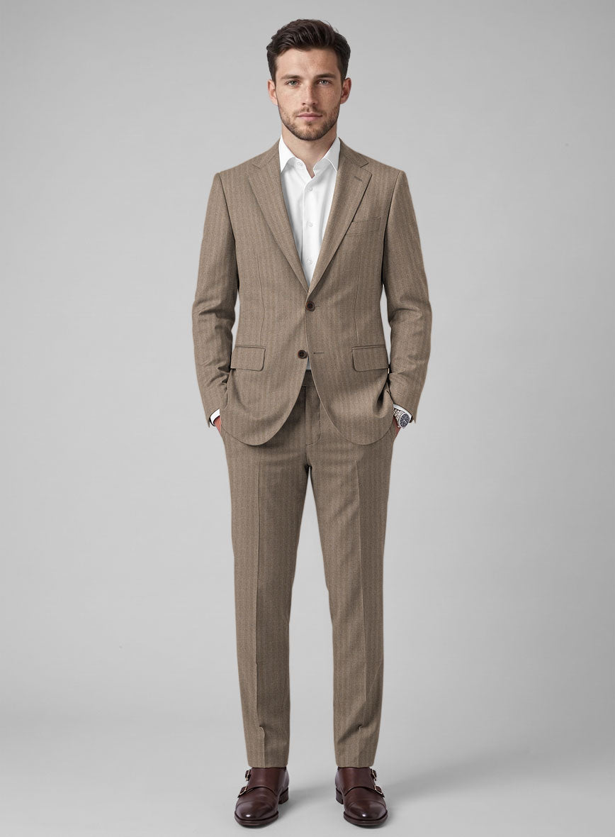 Hardy Minnis Brown Herringbone Wool Suit - StudioSuits