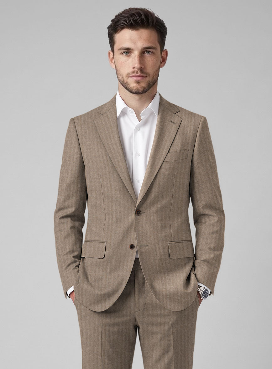 Hardy Minnis Brown Herringbone Wool Suit - StudioSuits