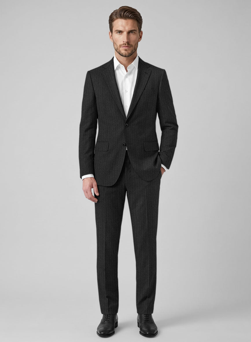 Hardy Minnis Charcoal Herringbone Wool Suit - StudioSuits