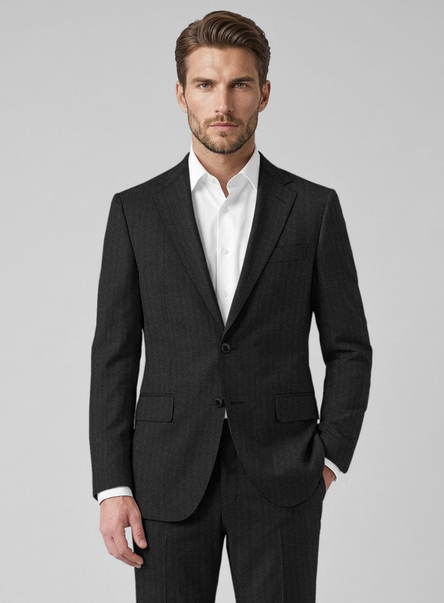 Hardy Minnis Charcoal Herringbone Wool Suit - StudioSuits