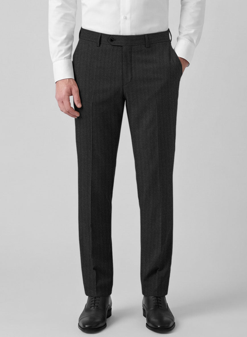 Hardy Minnis Charcoal Herringbone Wool Suit - StudioSuits