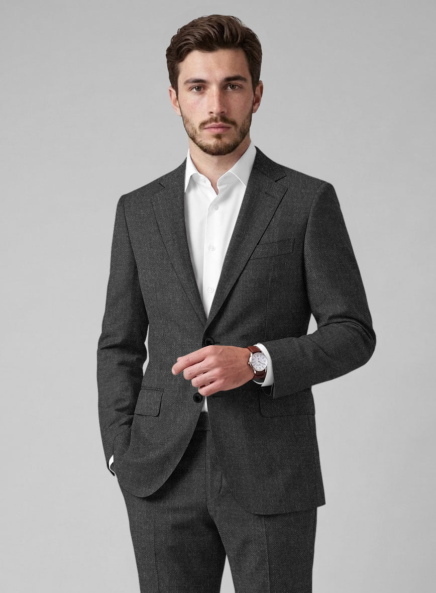 Hardy Minnis Charcoal Sharkskin Wool Suit - StudioSuits