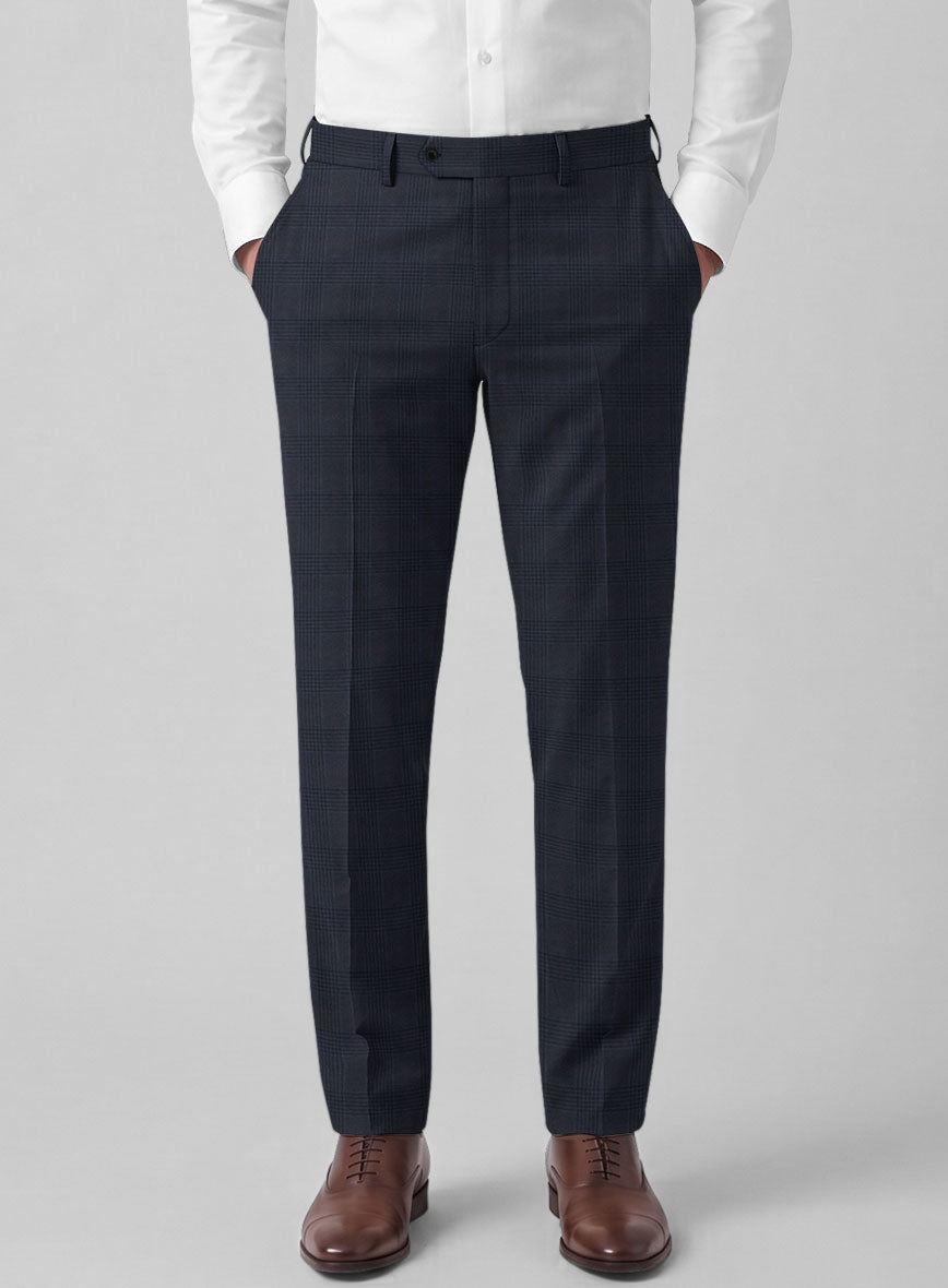 Hardy Minnis Dark Blue Checks Wool Pants - StudioSuits