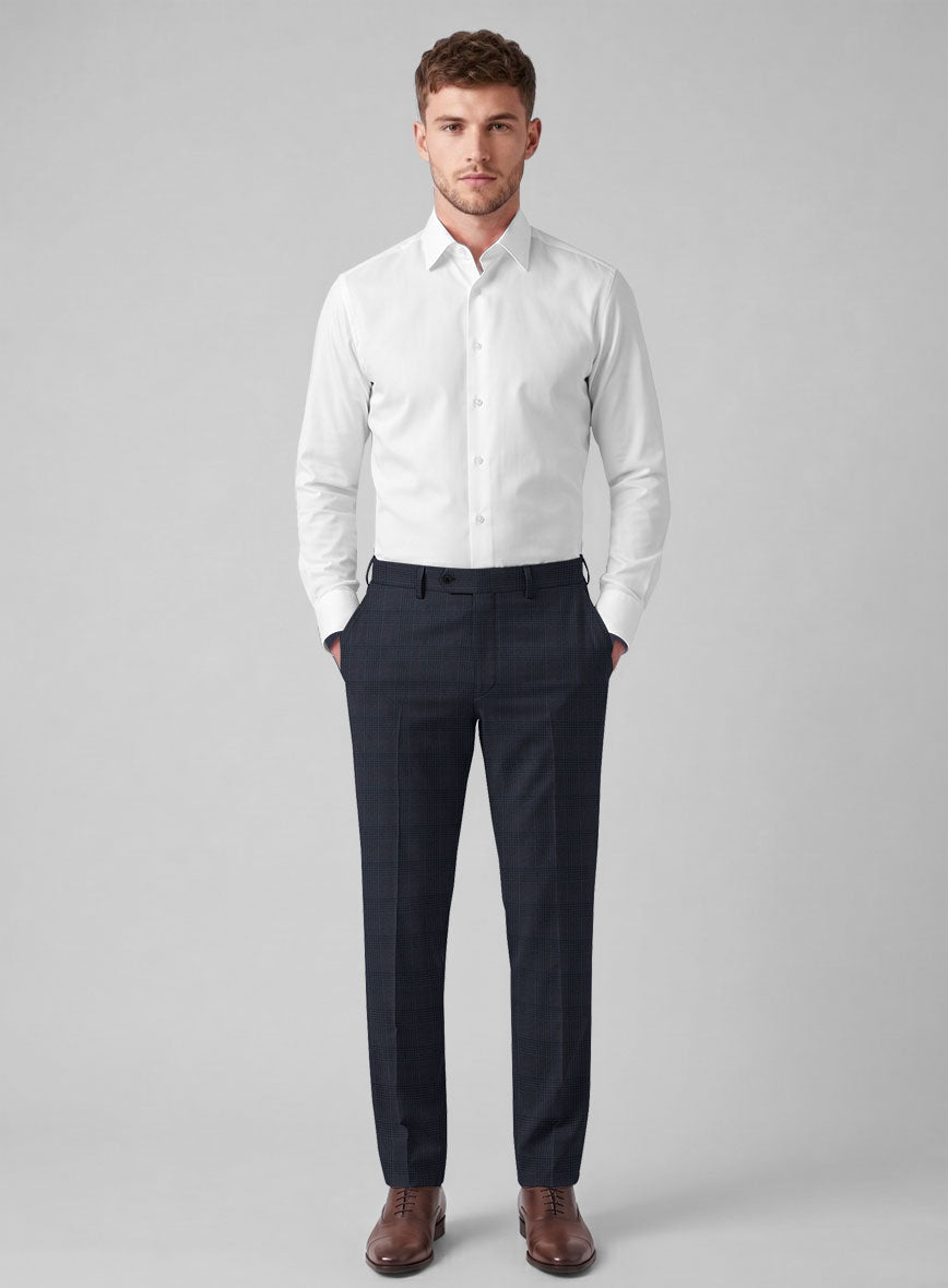 Hardy Minnis Dark Blue Checks Wool Pants - StudioSuits