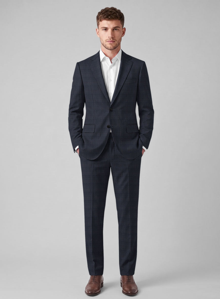 Hardy Minnis Dark Blue Check Wool Suit - StudioSuits