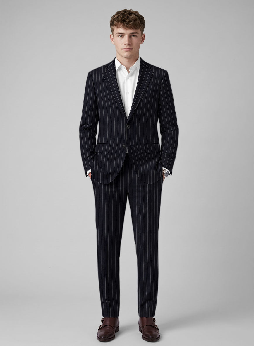 Hardy Minnis Deep Blue Rope Stripe Wool Suit - StudioSuits